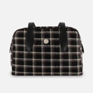 Bolso Bowling negro textil para mujer con tejido tweed