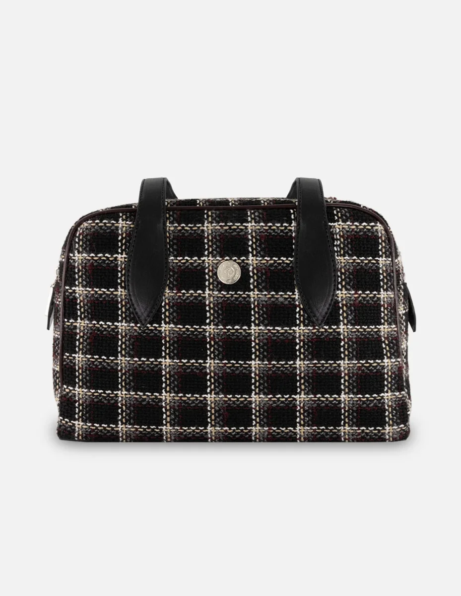 Bolso Bowling negro textil para mujer con tejido tweed