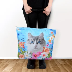Bolso Cara de Gatito Blanco con Gris