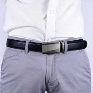 Cinturón Hombre automático Negro Hebilla Plateada Gruesa