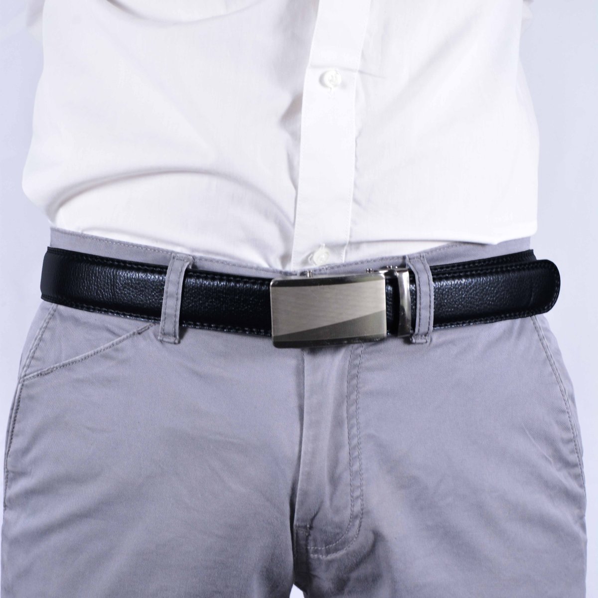 Cinturón Hombre automático Negro Hebilla Plateada Gruesa