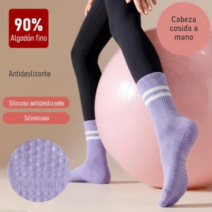 Calcetín Deportivo Yoga Antideslizante Ajustable Morado con Rayas