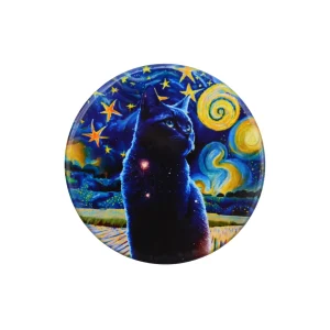 Imán Gato Negro Noche con Estrellas