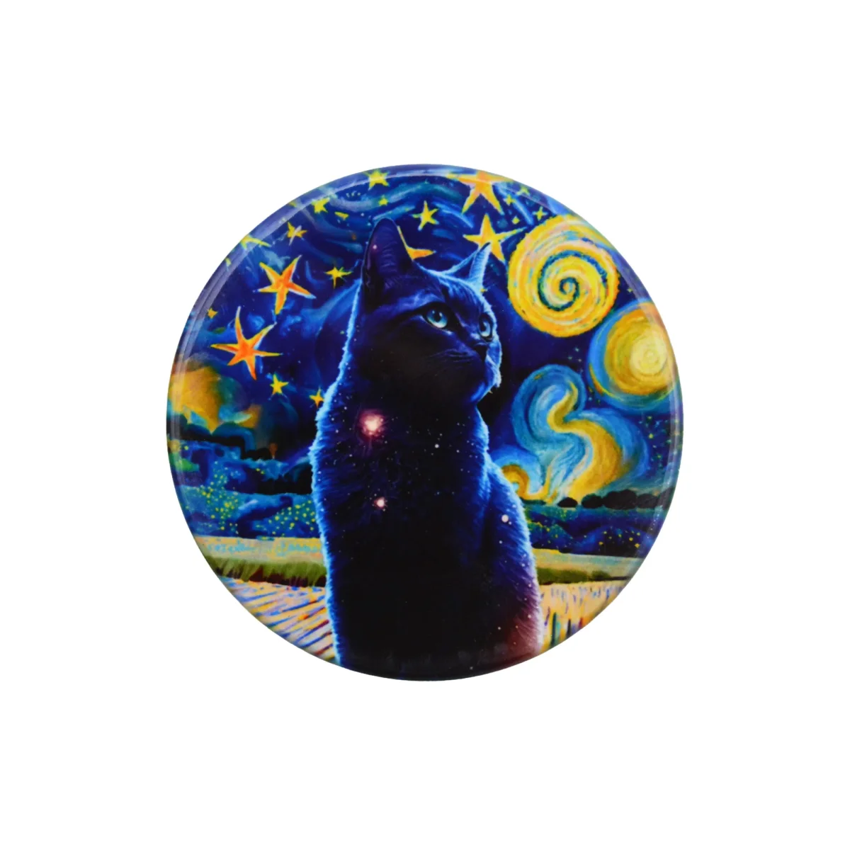 Imán Gato Negro Noche con Estrellas