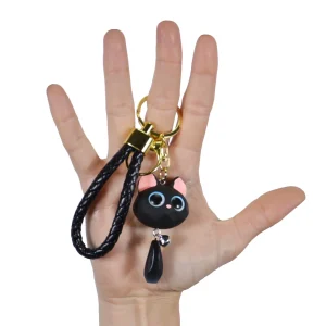 Llavero Cabeza de Gato Negro Ojos Grandes y Colita