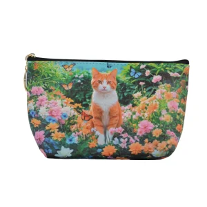 Cosmetiquero Gato Jardín Blanco con Amarillo