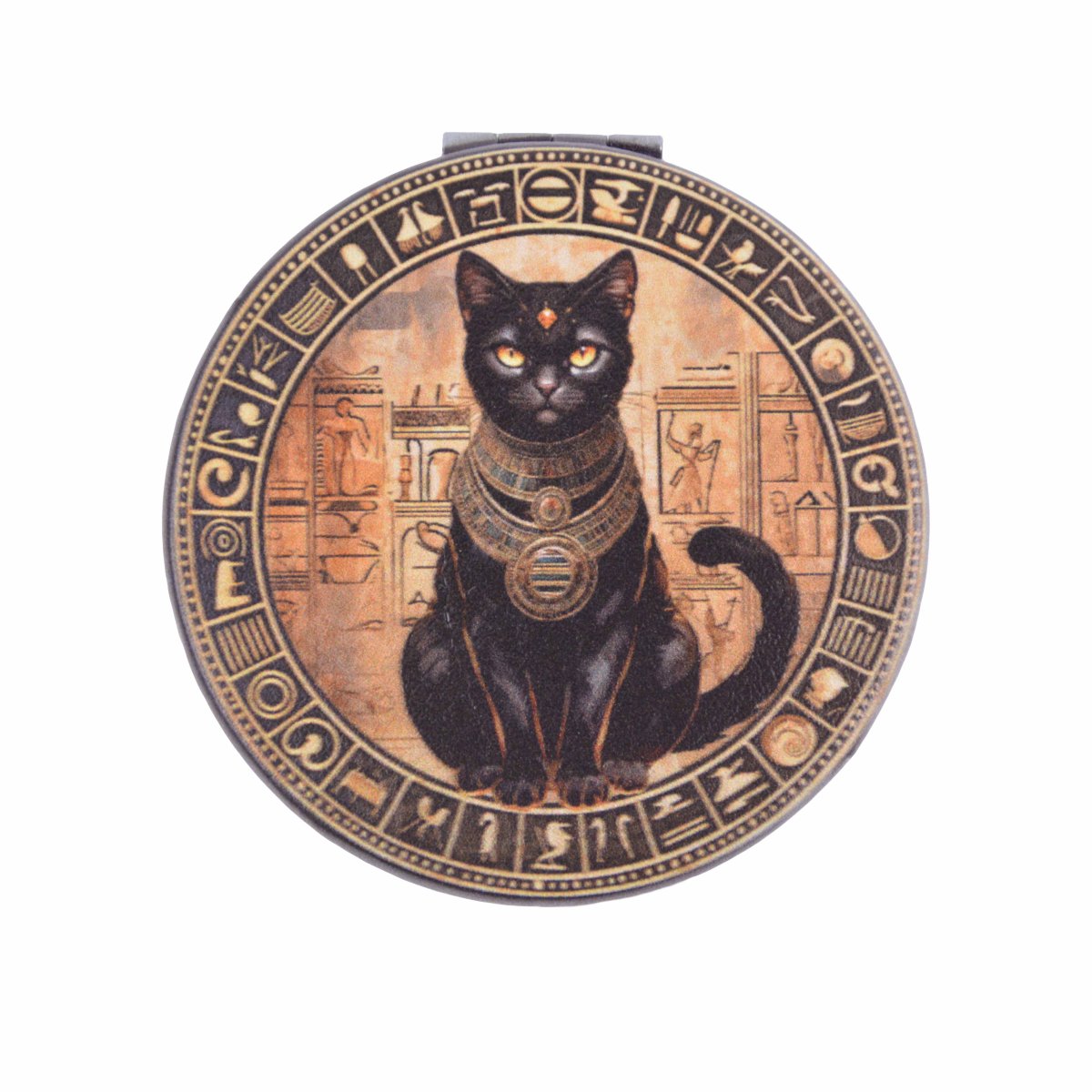Espejo de Cartera Dorado Gato Egipcio Negro