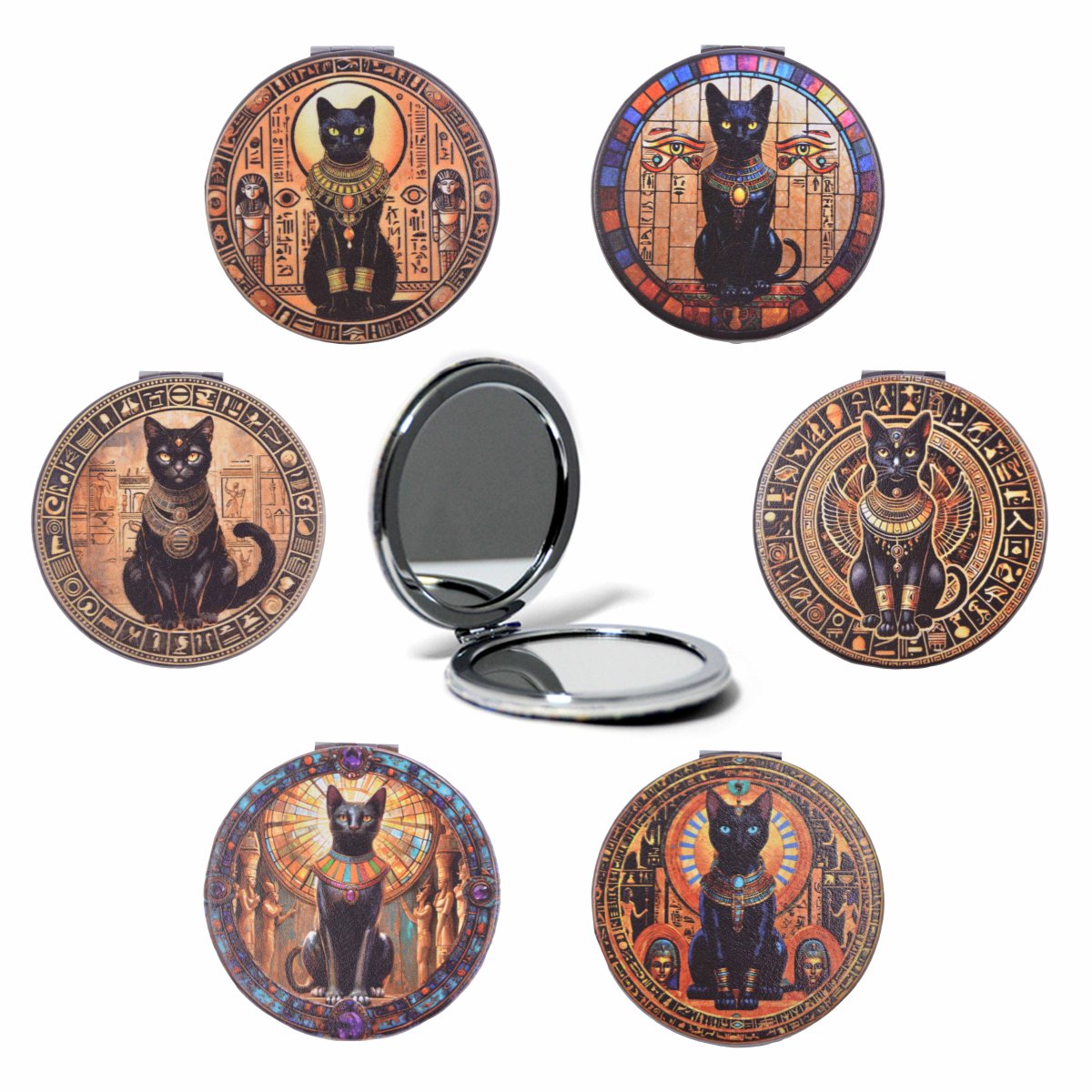 Espejo de Cartera Dorado Gato Egipcio Negro - Imagen 6