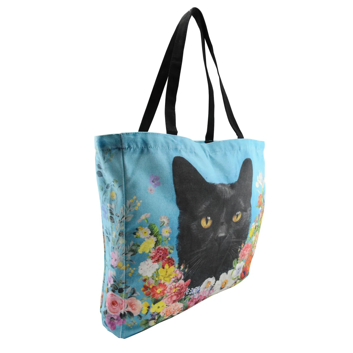 Bolso Azul Cara de Gatito Negro Floral - Imagen 5