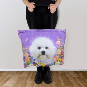Bolso Cara de Perrito Poodle Fondo Morado