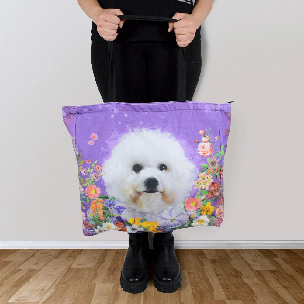 Bolso Cara de Perrito Poodle Fondo Morado