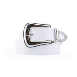 Cinturón Mujer Blanco Hebilla Vaquera Plateada