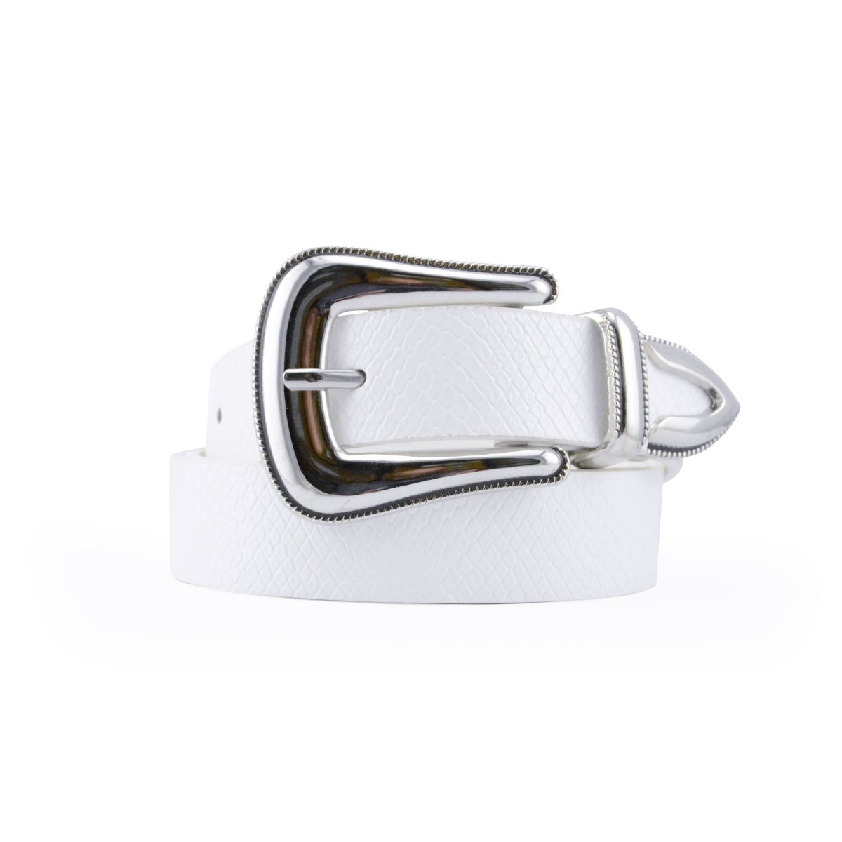 Cinturón Mujer Blanco Hebilla Vaquera Plateada
